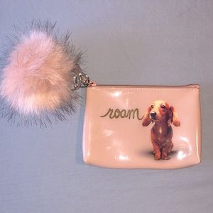Cute dog wristlet with puff key chain